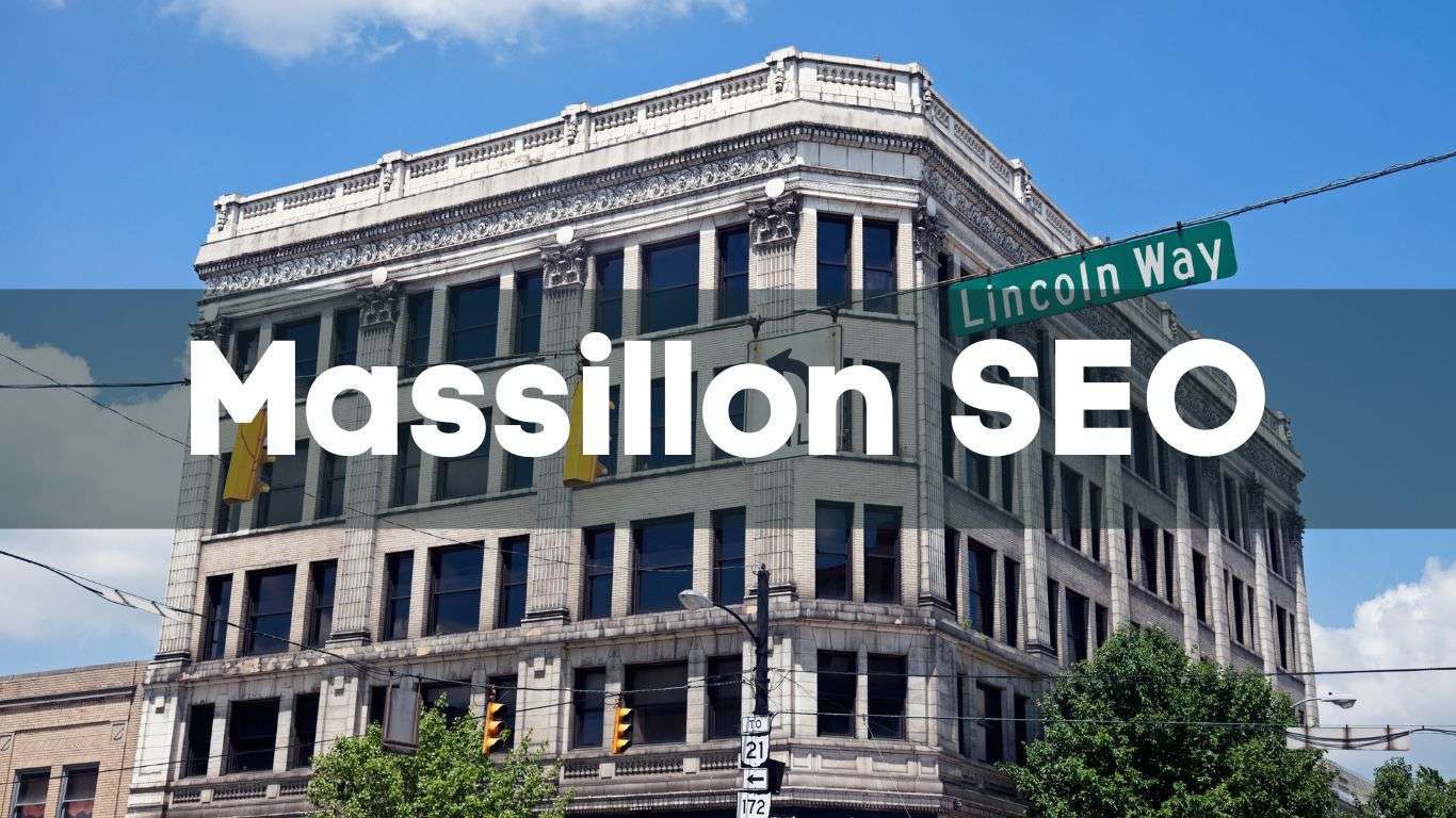 Massillon ohio historic building with the words new Massillon SEO in front
