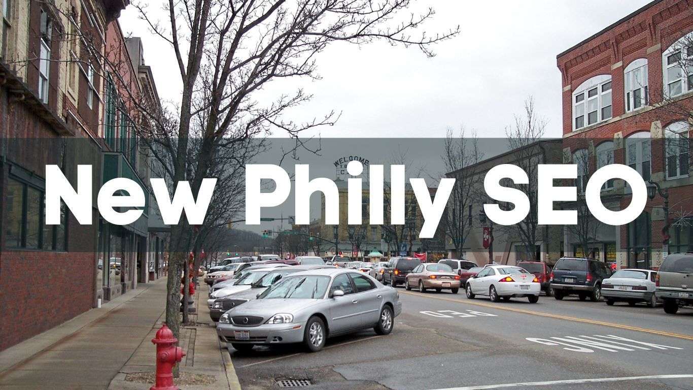 new philadelphia, ohio downtown with the words new philly SEO in front