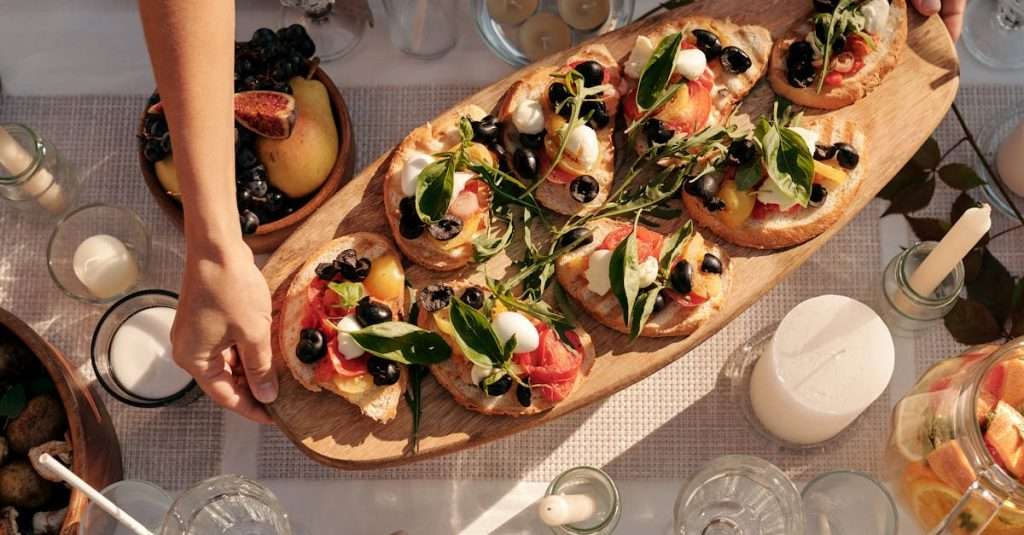 Bruschetta on Brown Wooden Board