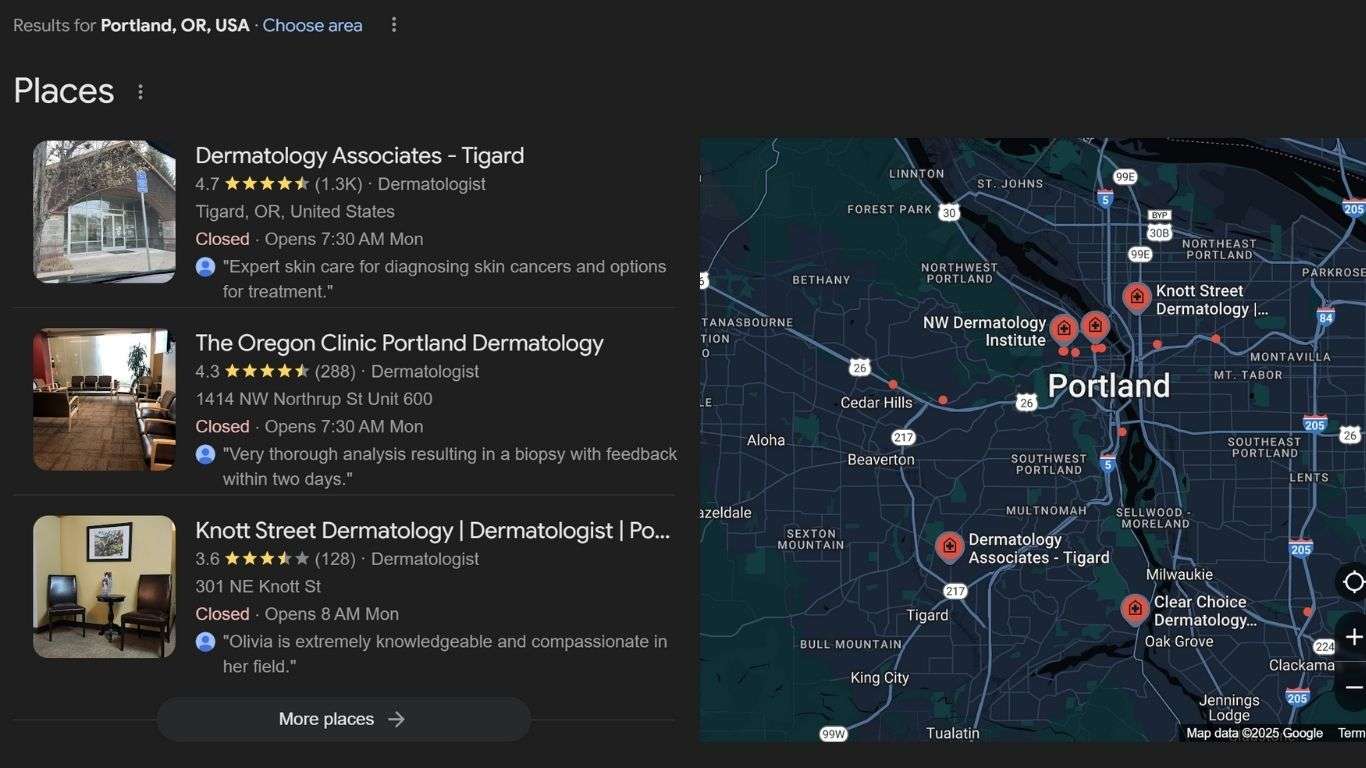 map of local portlan dermatology
