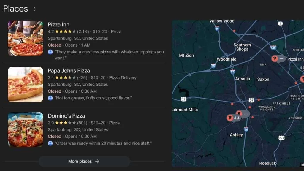 list of local pizza companies in spartanburg, sc using local seo