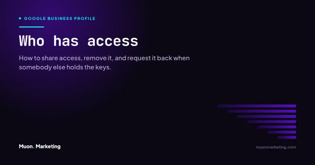 Who has access. How to share access, remove it, and request it back when somebody else holds the keys.